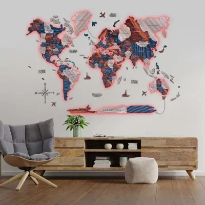 Other wall decoration - World Wooden Map Colored 3D XL Prime Dune Lum LED 3.0 EU Right - ENJOY THE WOOD