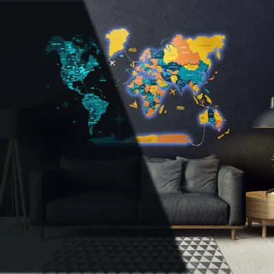 Other wall decoration - World Wooden Map Colored 3D M Prime Plus Indie Lum LED 3.0 EU Right - ENJOY THE WOOD