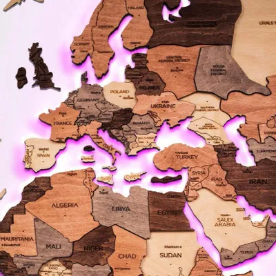 Other wall decoration - 3D LED Wooden World Map 3.0 Prime Plus Smokey 3XL EU Right - ENJOY THE WOOD