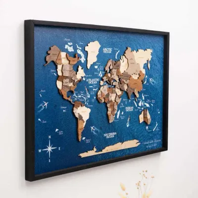Other wall decoration - 3D Wooden Panel World Map Multicolor L Black - ENJOY THE WOOD