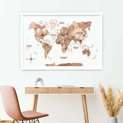 Other wall decoration - 3D Wooden Panel World Map Terra L Milky White - ENJOY THE WOOD