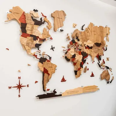 Other wall decoration - 3D Solid Wooden World Map Multicolor L acrylic only - ENJOY THE WOOD
