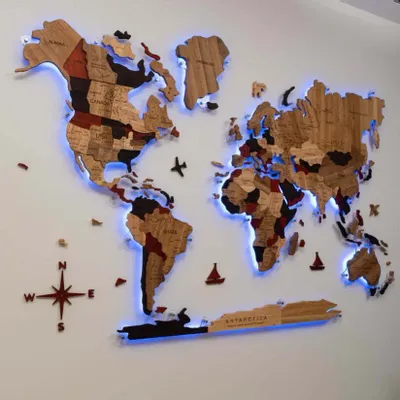 Other wall decoration - 3D Solid Wooden World Map Multicolor XL acrylic + LED - ENJOY THE WOOD