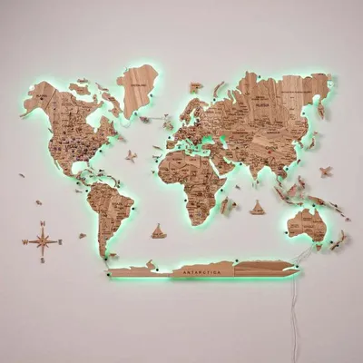 Other wall decoration - 3D Solid Wooden World Map Ash L acrylic + LED - ENJOY THE WOOD