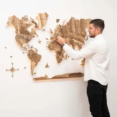 Autres décorations murales - Carte du monde 3D en bois massif, noyer, XL uniquement en acrylique - ENJOY THE WOOD