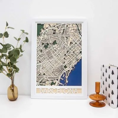 Other wall decoration - 3D City Map 3.0 Barcelona M White Frame - ENJOY THE WOOD