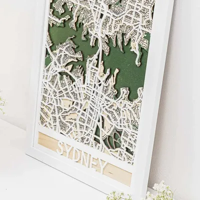 Autres décorations murales - Carte 3D de la ville 3.0 Sydney XL, cadre noir - ENJOY THE WOOD