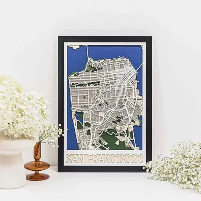 Other wall decoration - 3D City Map 3.0 San Francisco XL White Frame - ENJOY THE WOOD