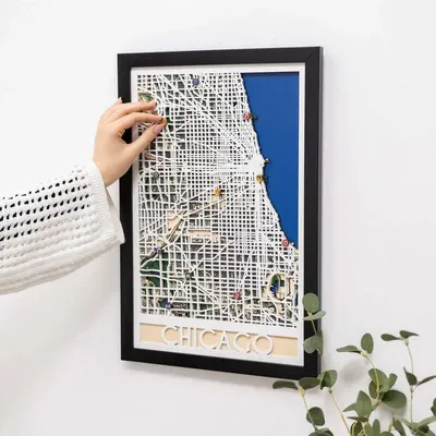 Other wall decoration - 3D City Map 3.0 Chicago M White Frame - ENJOY THE WOOD