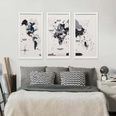 Other wall decoration - 3D Wooden Triptych Colored World Map Nordik L Black - ENJOY THE WOOD