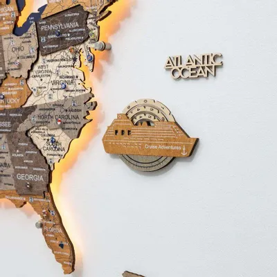 Decorative objects - Travel Tracker Cruise Liner 3D Colored Wooden World Map - Multicolor - ENJOY THE WOOD