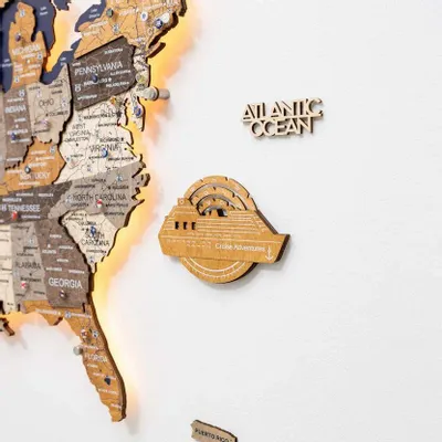 Decorative objects - Travel Tracker Cruise Liner 3D Colored Wooden World Map - Oak - ENJOY THE WOOD