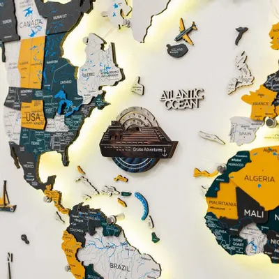 Decorative objects - Travel Tracker Cruise Liner 3D Colored Wooden World Map - Dune - ENJOY THE WOOD