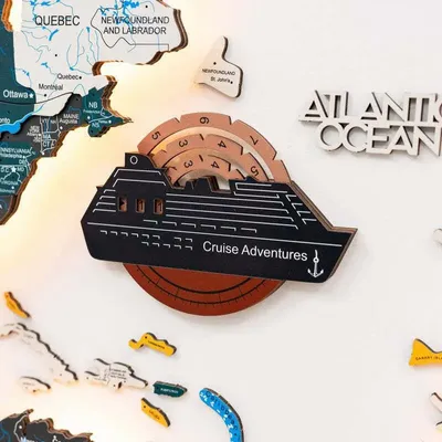 Decorative objects - Travel Tracker Cruise Liner 3D Colored Wooden World Map - Rustic - ENJOY THE WOOD