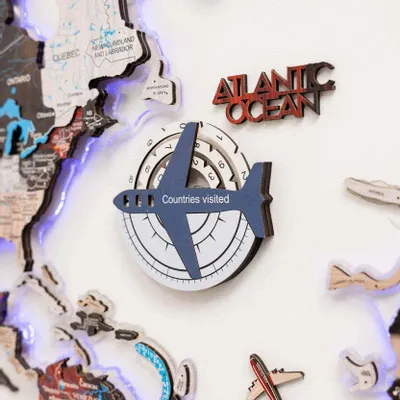 Decorative objects - Travel Tracker 3D Colored Wooden World Map – Cruise - ENJOY THE WOOD