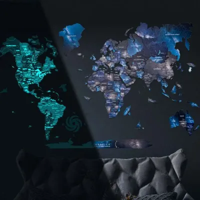 Other wall decoration - World Wooden Map Colored 3D L Prime Space Lum - ENJOY THE WOOD