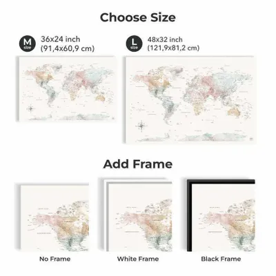 Other wall decoration - World Map on Canvas - Colorful White Frame L - ENJOY THE WOOD