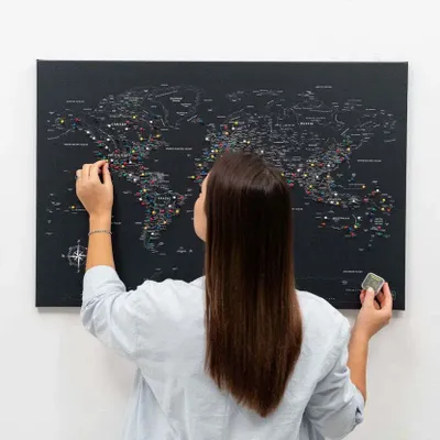 Other wall decoration - World Map on Canvas - Black White Frame M - ENJOY THE WOOD