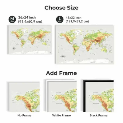 Autres décorations murales - Carte du Monde sur Toile - Physique sans Cadre M - ENJOY THE WOOD