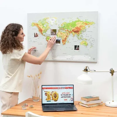 Other wall decoration - World Map on Canvas - Physical White Frame L - ENJOY THE WOOD