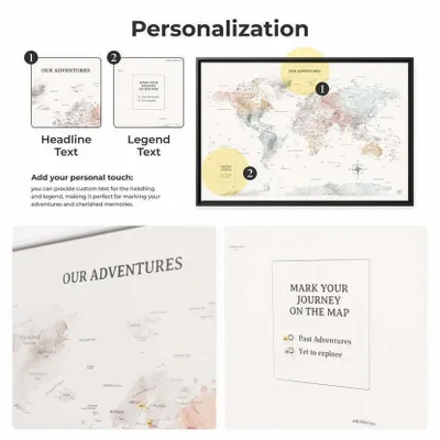 Other wall decoration - World Map on Canvas M Personalization Antique Black Frame - ENJOY THE WOOD