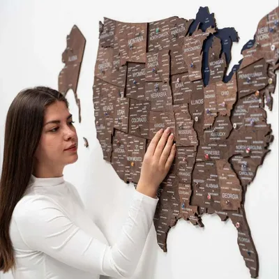 Other wall decoration - Wooden 3d Map of USA - Dark Walnut S Prime Plus - ENJOY THE WOOD