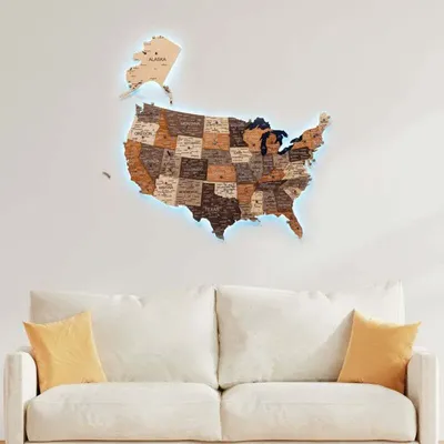 Other wall decoration - Wooden 3d LED Map of USA - Multicolor S Prime Plus EU - ENJOY THE WOOD