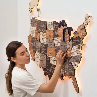 Other wall decoration - Wooden 3d LED Map of USA - Multicolor M Prime Plus EU - ENJOY THE WOOD
