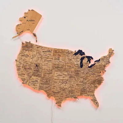 Other wall decoration - Wooden 3d LED Map of USA - Gold S Prime EU - ENJOY THE WOOD