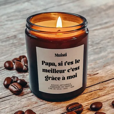 Cadeaux - Bougie Parfumée - Papa si t'es le meilleur c'est grâce à moi - Musc blanc – 160g - MUISTI
