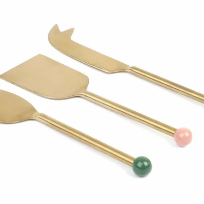 Knives - Brass Finish Cheese Knife Set , (Set of 3) - 6.5 x 2 Inches - CASA AMAROSA