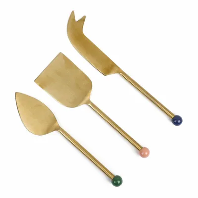 Knives - Brass Finish Cheese Knife Set , (Set of 3) - 6.5 x 2 Inches - CASA AMAROSA