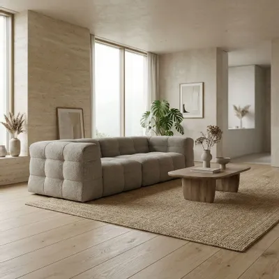 Sofas - ASTANA Bouclette Taupe Sofa - EMPREINTE DU TEMPS