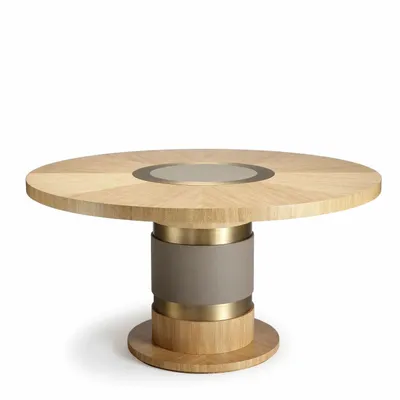 Tables pour hôtels - Table Lune en chêne cérusé doré, laiton et cuir - DUISTT