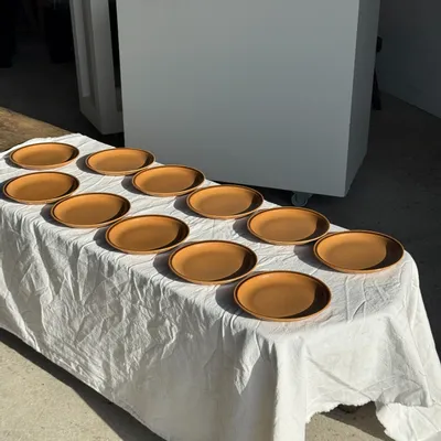 Assiettes au quotidien - Lot de 11 petites assiettes à dessert en grès liseré brun - OFFICE OBJETS