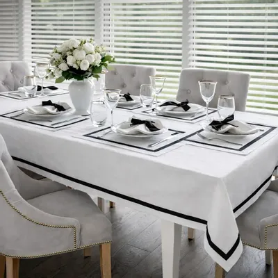 Table linen - Stripes Tablecloth – Black Ribbon (French Bistro Style) - ROSEBERRY HOME