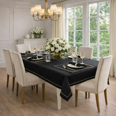 Linge de table textile - Nappe Royal Black Goldenline – Luxe signature - ROSEBERRY HOME