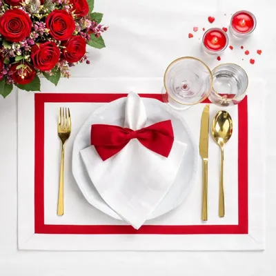 Table linen - Stripes Placemats – Red Ribbon (French Bistro Style) - ROSEBERRY HOME