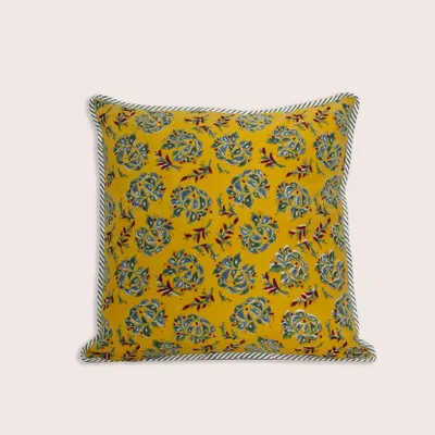 Fabric cushions - SARSO Yellow Cushion Cover - JAMINI BY USHA BORA