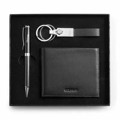 Objets design - Ensemble comprenant un stylo, un porte-clés et un portefeuille en cuir véritable - OTTAVIANI