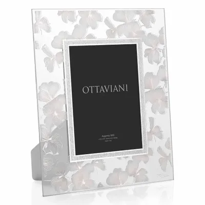 Design objects - Crystal photoframe silver foil silver "Peach flowers" - OTTAVIANI