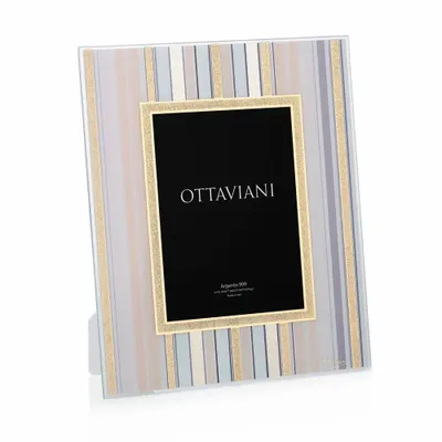 Design objects - Crystal photoframe silver foil gold "Millerighe rosa cipria" - OTTAVIANI