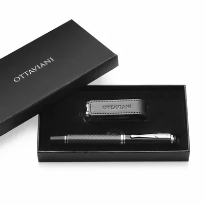 Design objects - Set roller pen, faux leather keyring with 16GB USB pendrive - OTTAVIANI