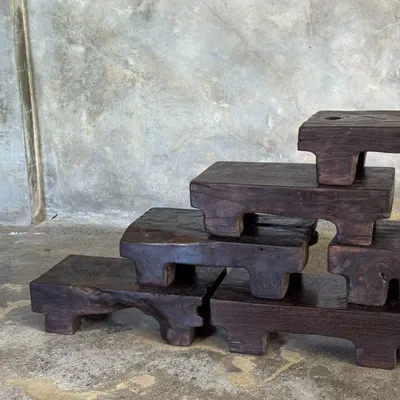 Stools - Small stool, wabi-sabi black solid teak side stool L30 l8.5 - OFFICE OBJETS