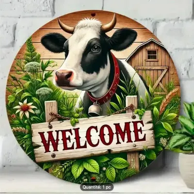 Objets design - Panneau rond en Aluminium Vache noire et blanche - VACHES ET COMPAGNIE