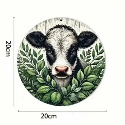 Objets design - Panneau rond en Aluminium Veau avec des plantes - VACHES ET COMPAGNIE