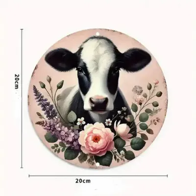 Design objects - Round Aluminium Panel The Cow with the Rose - VACHES ET COMPAGNIE