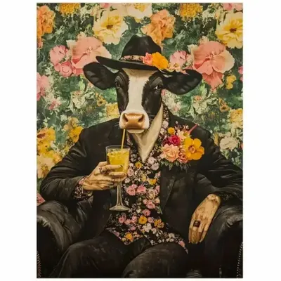 Objets design - Tableau imprimé Monsieur Vache en noir - VACHES ET COMPAGNIE