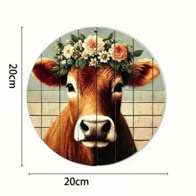 Objets design - Panneau rond en Aluminium Vache limousine - VACHES ET COMPAGNIE