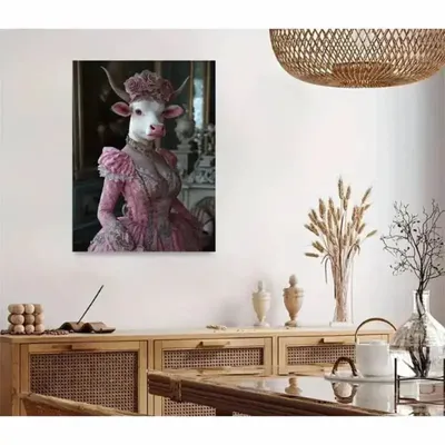 Objets design - Tableau imprimé Madame Vache en rose - VACHES ET COMPAGNIE